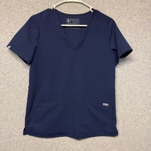 Figs Scrubs Top Size Small Technical Blue Pockets